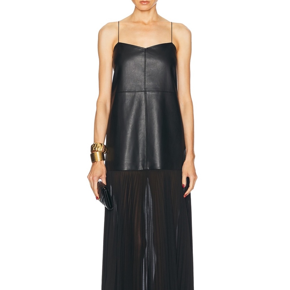 Alexis Black Leather and Sheer Maxi Dress
